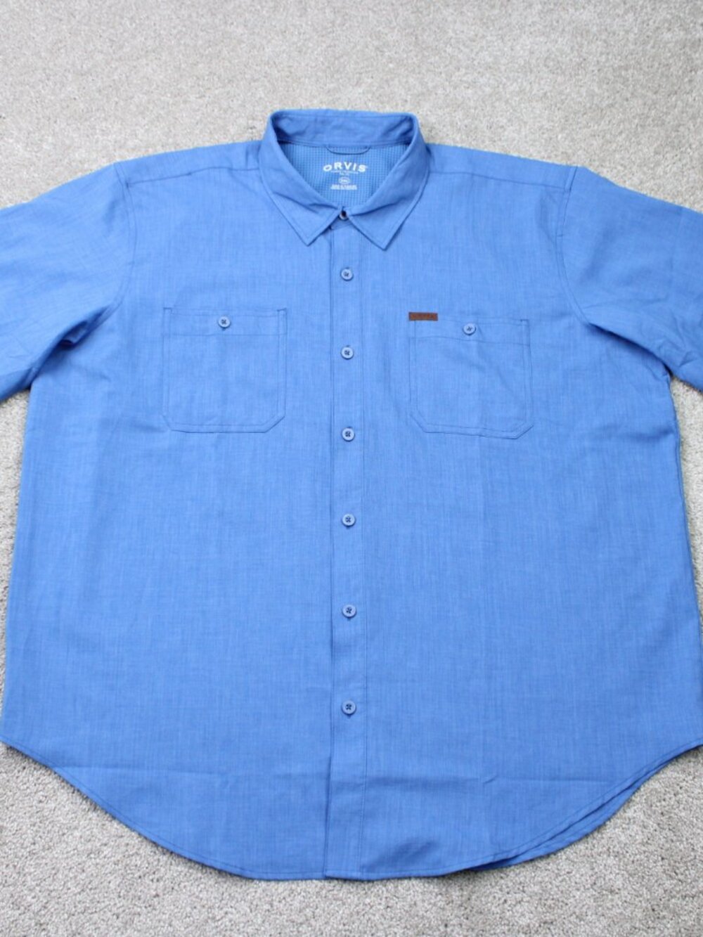Orvis Shirt Mens 2XL XXL Blue Tech Woven Performance Polyester Short Sleeve